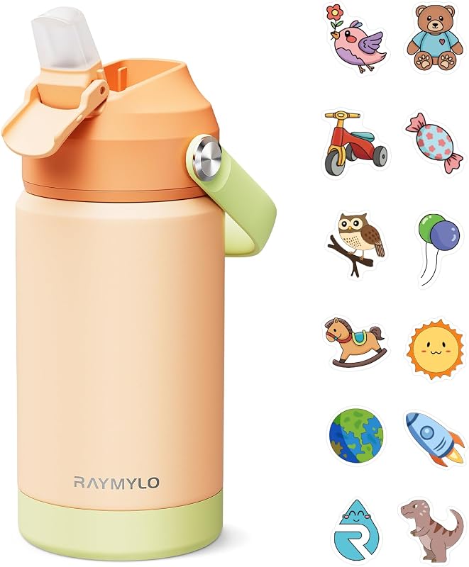 RAYMYLO Kids Water Bottle Insulated, Toddler Water Bottle for school 12oz | Stainless Steel Toddler Cup with Straw for Boys Girls, BPA Free & Dishwasher Safe, Kid-friendly Design & DIY Stickers
