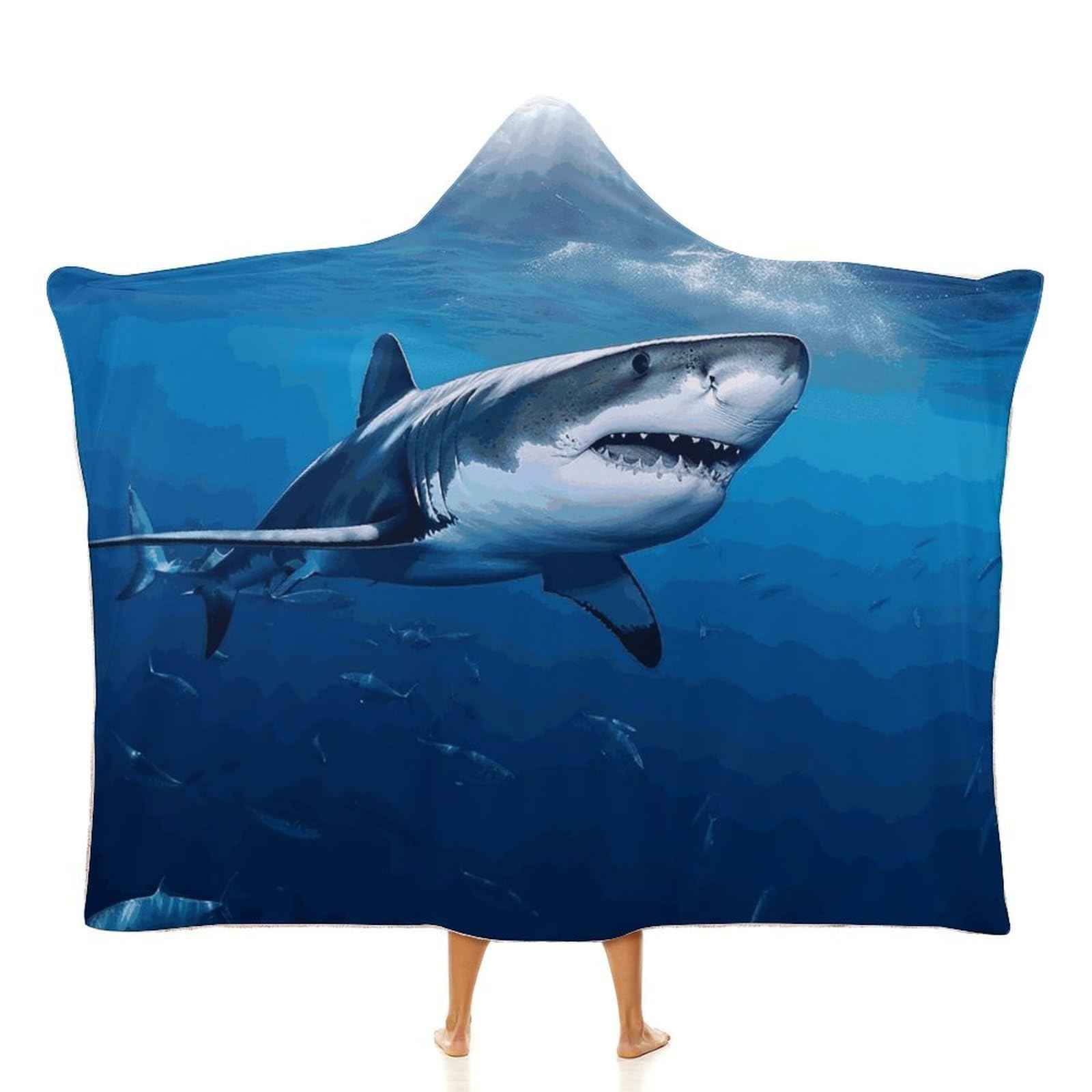 Ocean Sea Animal Shark Blanket Hoodie Soft Wearable Blankets Cozy Hoodie Throw Cloak Wrap Hooded Blanket 40"x50"