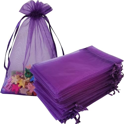 Vista 54 de 100 Pcs Gift Organza Bags 5x7 Inch Gold Drawstrings Sheer Fabric Pouch for Jewelry Baby Shower Christmas Party Favors Wedding Kids Men Teenage