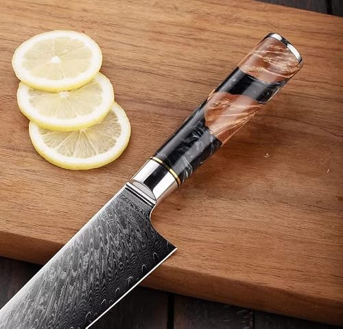 The Epicurean Cook Tidal Collection Kitchen Knife Set With Burl Wood Resin Handles (Black Resin Handle). This 8-Pc Damascus Chef Knife Set, Are Ideal Kitchen Knives Set For The Kitchen. #TOP5