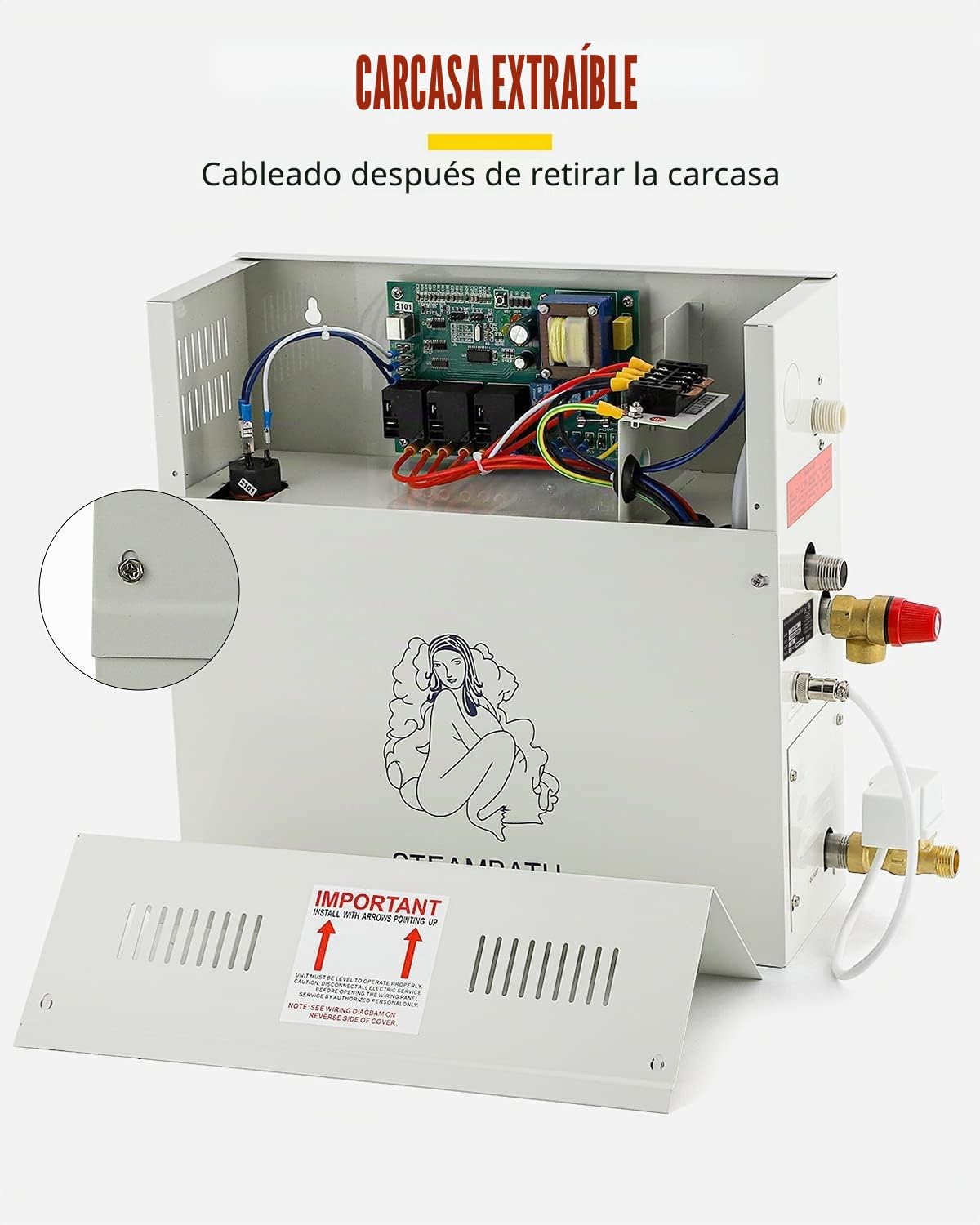 CGOLDENWALL 9KW Generador de Vapor Kit 220V Auto-Drenaje para Doméstico Comercial, Apto para Sauna/Ducha/Baño/SPA, con Controlador Digital- Calentamiento automático 35-55℃ para Espacio de 8.5m³