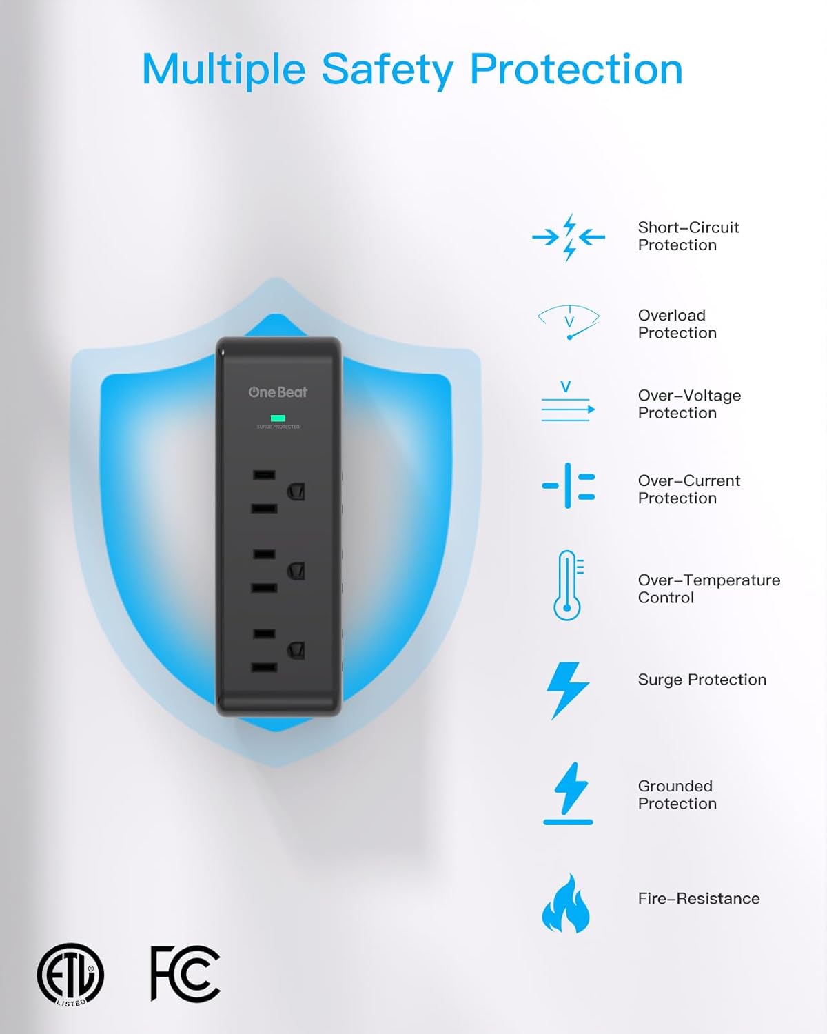 Surge Protector Outlet Extender with Rotating Plug, 9 AC Multi Plug Wall Outlet Expander, 1800J Wall Charger, 3-Sided Power Strip Electrical Plug Adapter Outlet Splitter for Home Office Dorm - Black