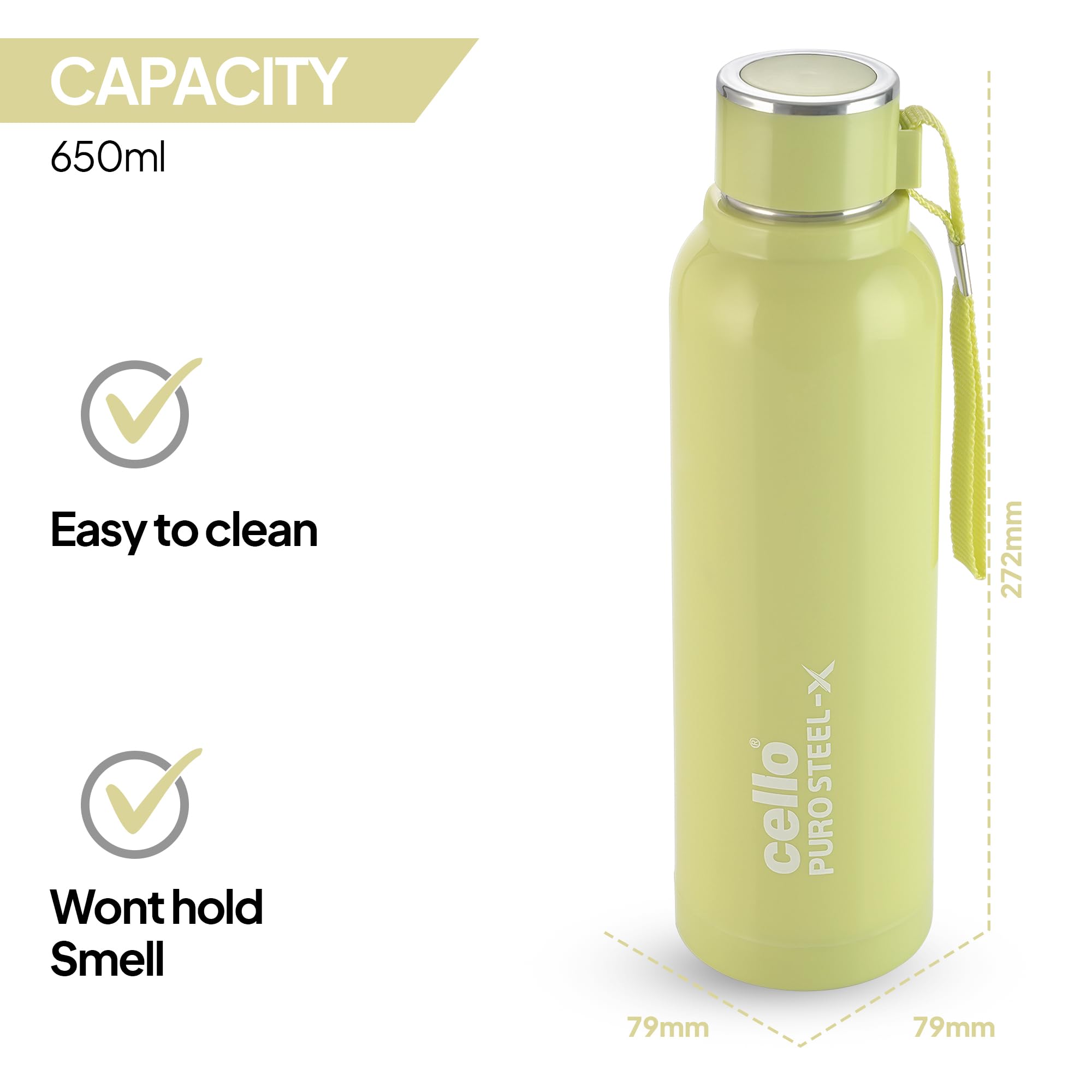 Cello Puro Steel-X Benz 900 PU Insulated Water Bottle 900 ml, Green | BPA Free, Leakproof, ISI Certified |Hot & Cold Bottle for Gym, Office, College, Travel, Camping, Indoor & Outdoor Sports & Yoga 4
