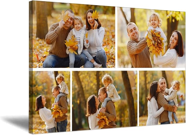 Photo Print Multi Collage Picture Canvas Frame Personalised Family Pictures for Wall Custom Canvas Picture For Living Room Bedroom Digital Printed Gifts (12x18in(30x45cm))