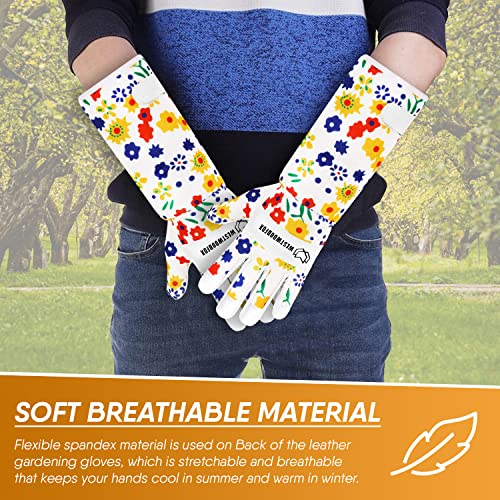 WESTWOOD FOX Leather Gardening Gloves Long Forearm Protection Sleeves Thorn Proof Work Gloves Rose Pruning Garden Safety Breathable Durable Thick Palm Gauntlet Gift for Men and Women (White - Image 4
