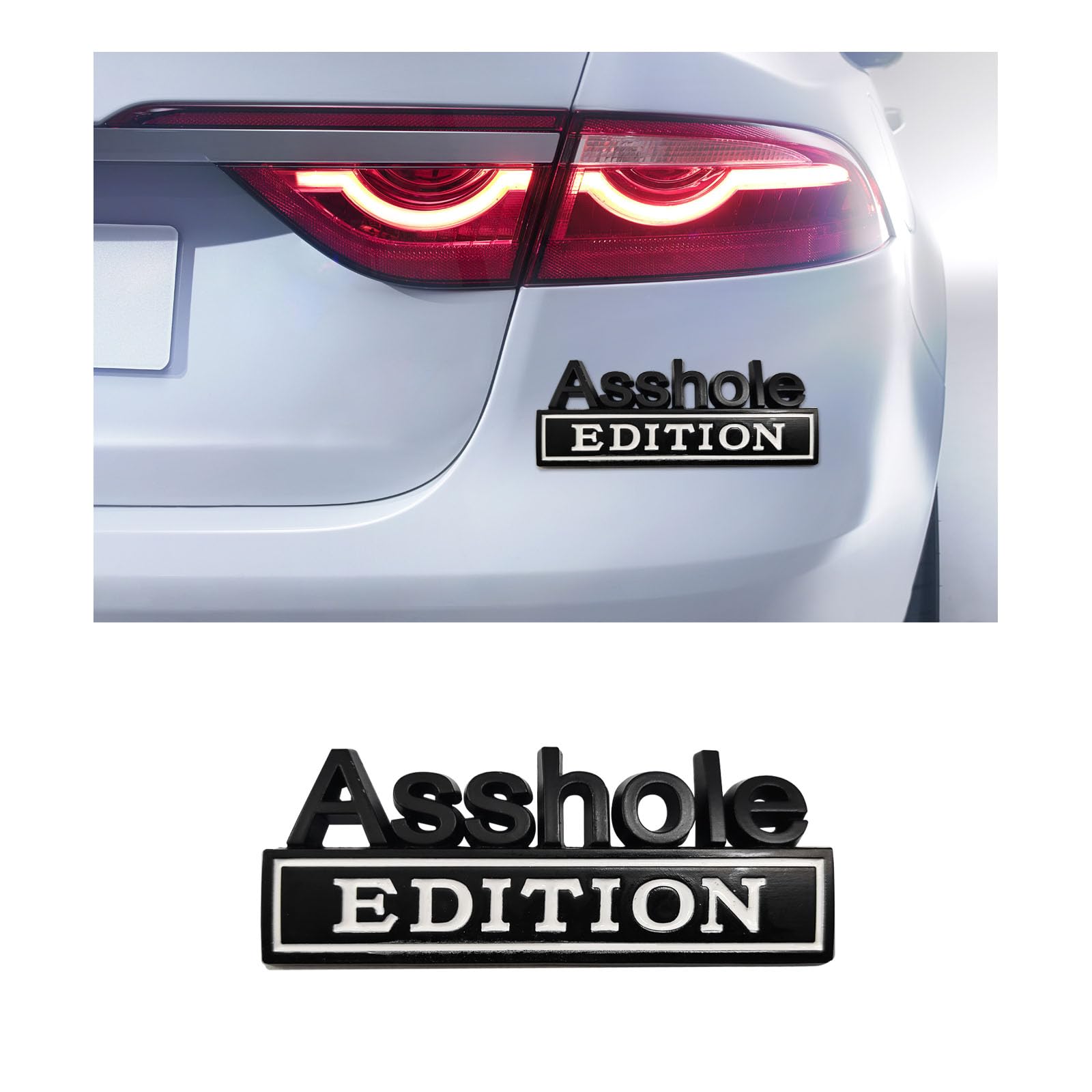 Augeny Asshole Edition Emblem Car Decal, 3D Metal Auto Front Hood Letter Badge with Strong Adhesive, Universal Fender Badge Decal Sticker, Vehicle Exterior Decor Accessories (Black &amp; White)