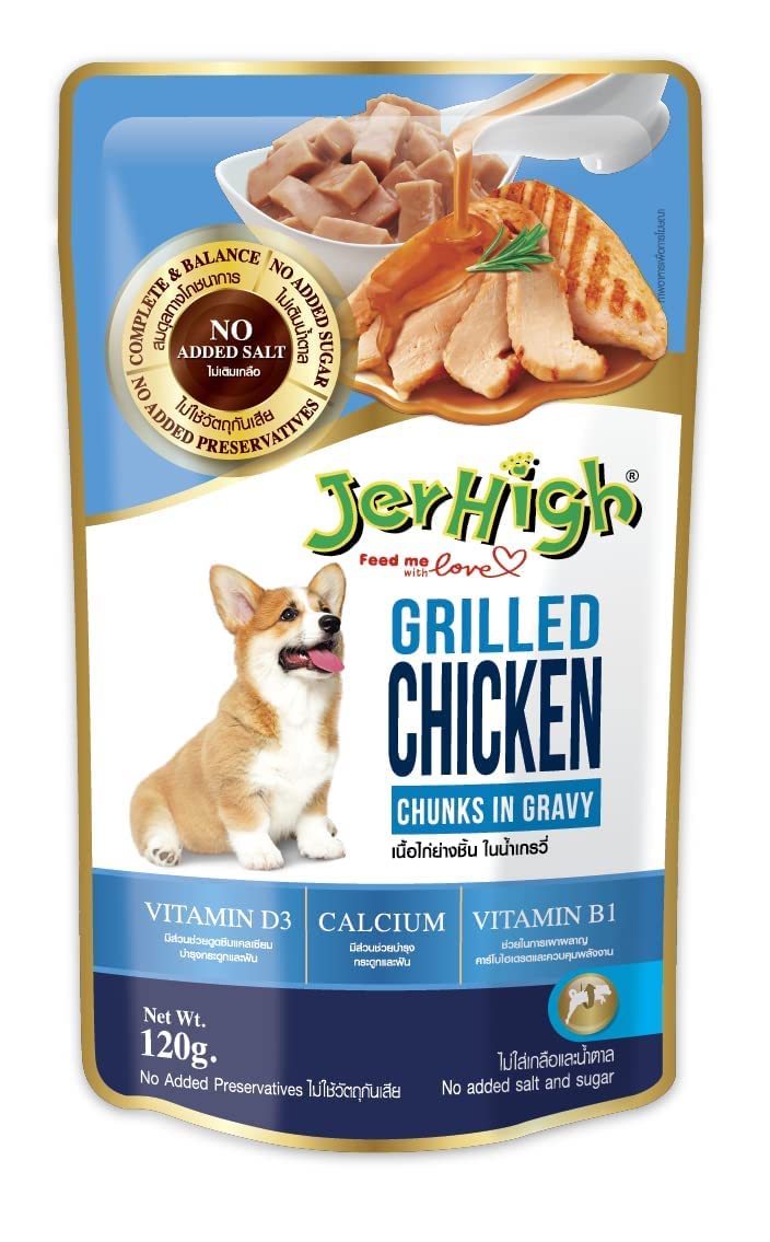 Jerhigh Wet Dog Food for All Life Stages | Human Grade High Protein Chicken | Vitamin D3 | Calcium | Vitamin B12 | Gravy Grilled Chicken for Dogs (Pack of 30) (B0CYBQPQPX) Amazon Price History, Amazon Price Tracker