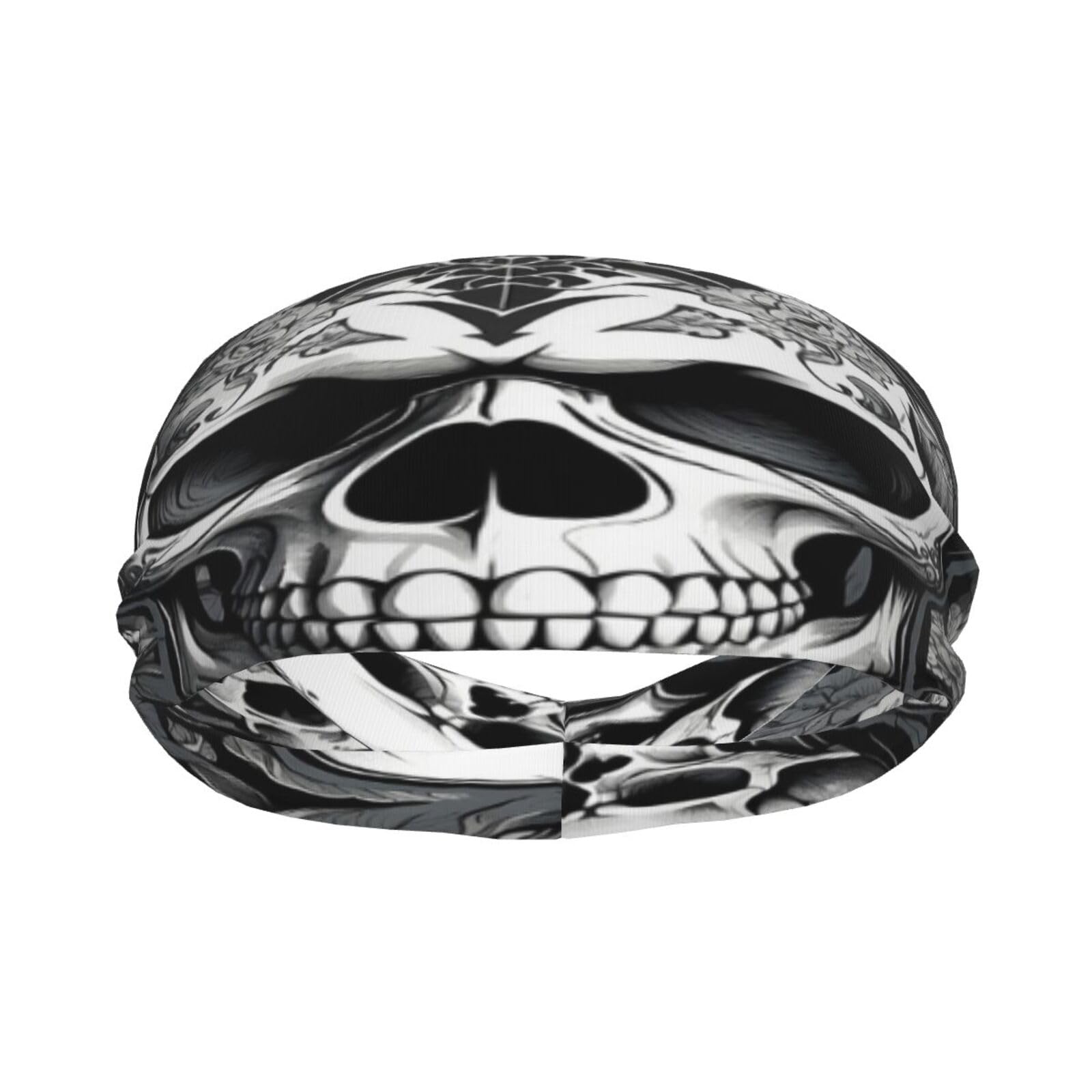 Burstdan Vintage Skull Ghosts Halloween Floral Gothic Sports Fitness Headband, Sweat Resistant Headband, Hair Band, Breathable Sweat Wicking Fitness Equipment Headbands for Women Men, Black