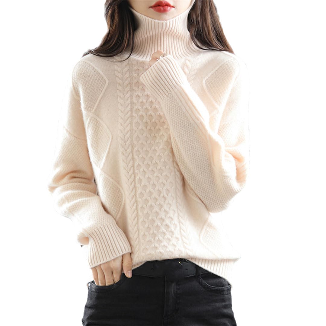 Suéter De Punto para Mujer, Jersey De Manga Larga con Cuello Alto, Suéter De Lana