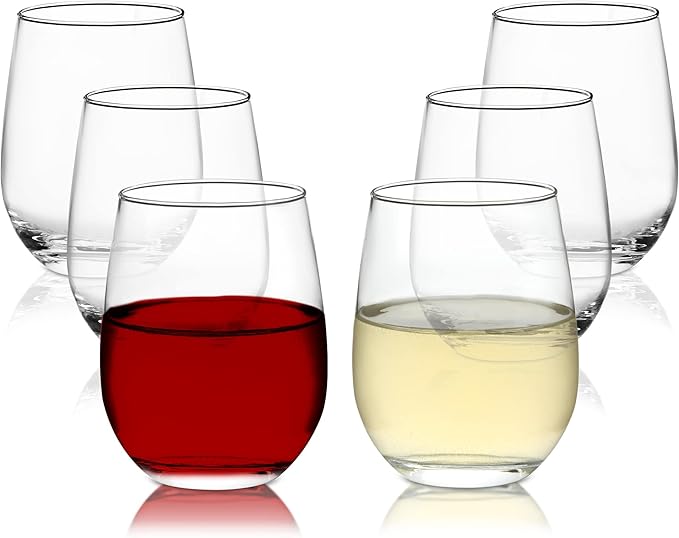 Chef's Star Elegant Glass Stemless Wine Glasses for Red or