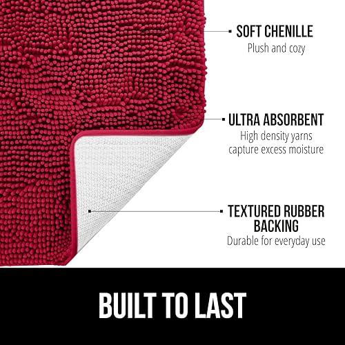 Vista 515 de Gorilla Grip - Tapete de baño de 30” x 20”, de felpilla gruesa, suave y absorbente, secado rápido, de microfibra, con reverso de caucho, para piso