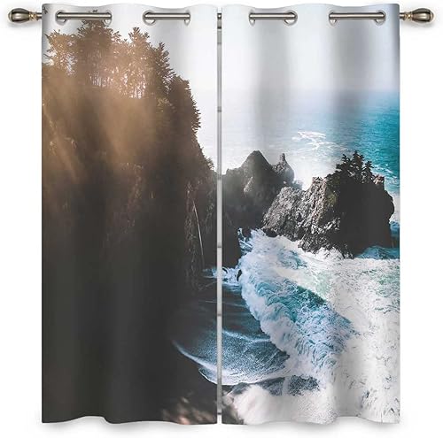 Cortinas con vista a la playa para sala elegantes modernas, 2 paneles, cortinas costeras para dormitorio, habitación de bebé, 55 pulgadas de ancho x