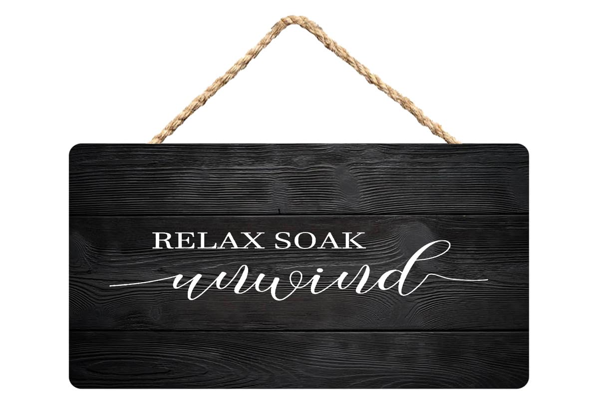 Relax Soak Unwind Wooden Sign Wall Art - Home Bathroom Spa Relaxation Decor 12X6 Inch