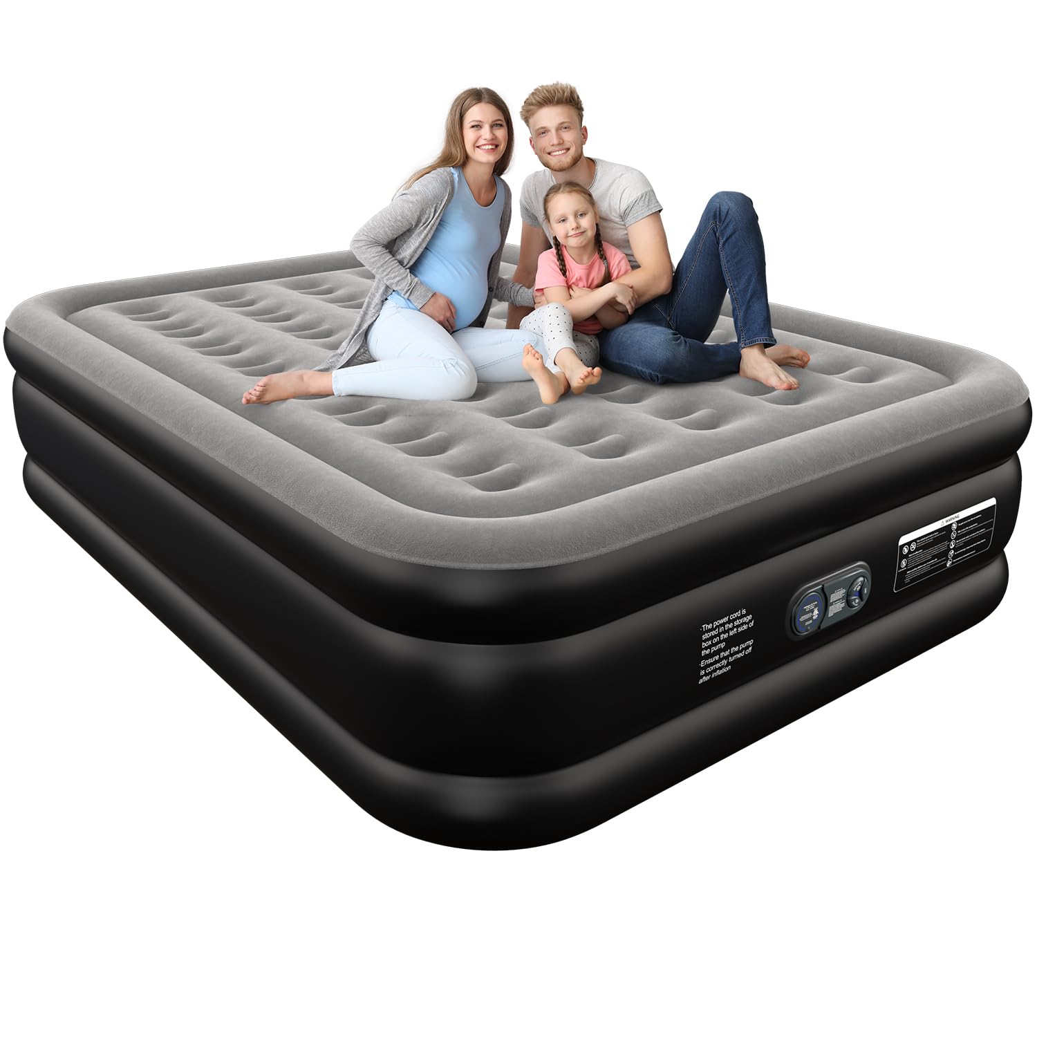 Queen Air Mattress Queen with Built in Pump 16" Double Height Inflatable Mattress with Soft Flocked Top & Carry Bag Adjustable Blow Up Mattress Portable Air Bed for Guest Indoor