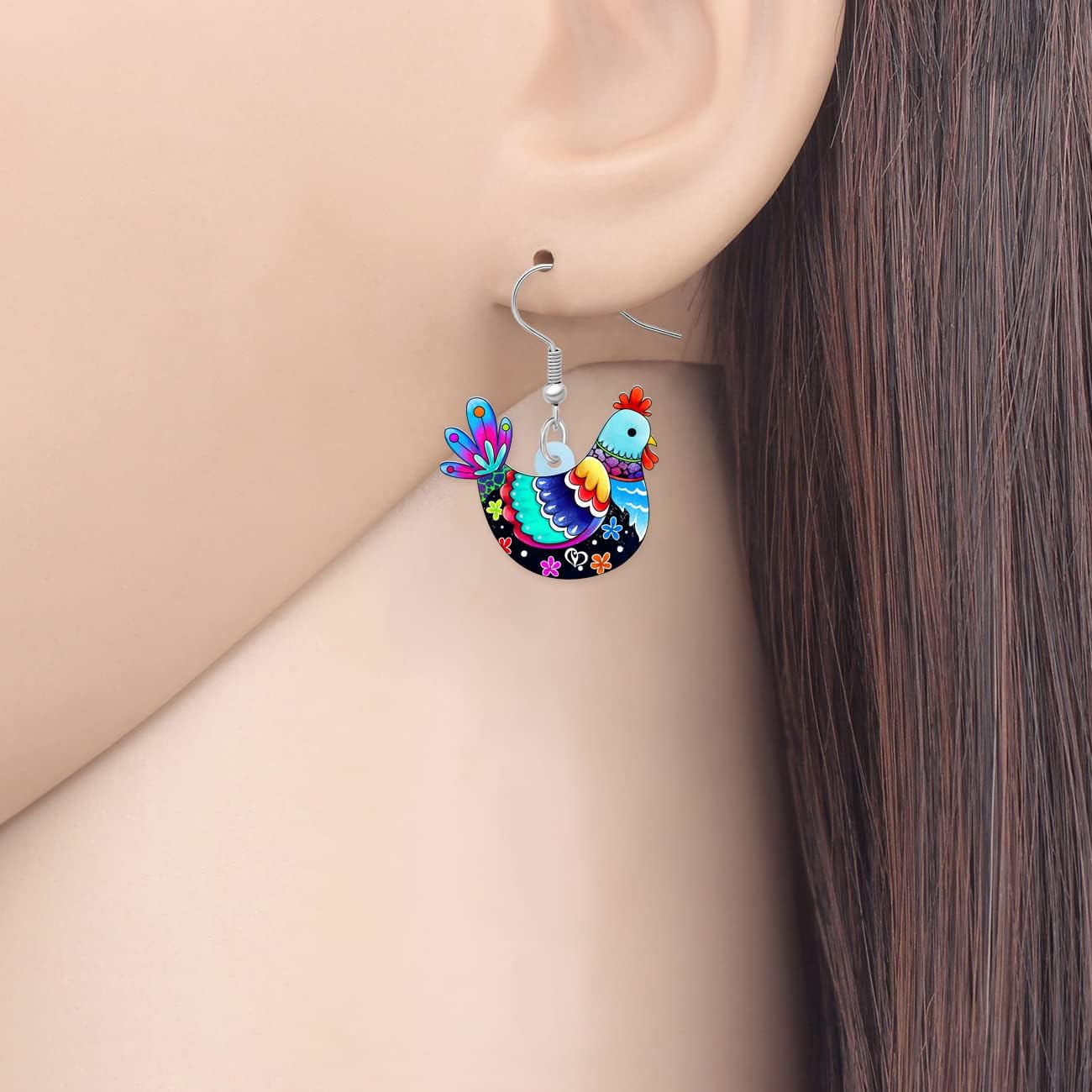 Acrylic Drop Hen Chicken Earrings Funny Farm Design Lovely Gift For Women By The Bonsny - Image 2