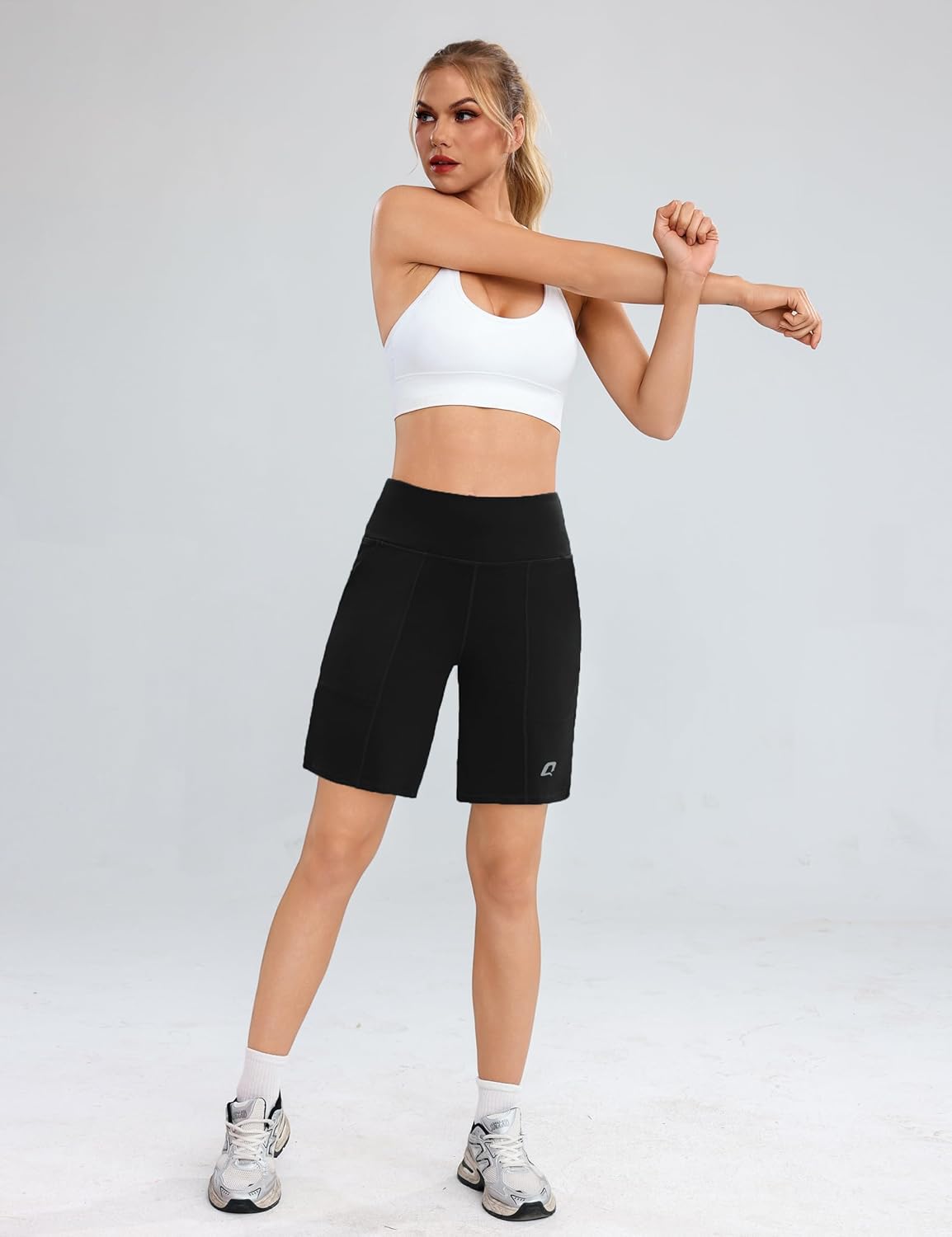 Quenteen Bermuda Shorts for Women 9" Knee Length Athletic Sweat Shorts High Waisted Yoga Jogger - Image 2