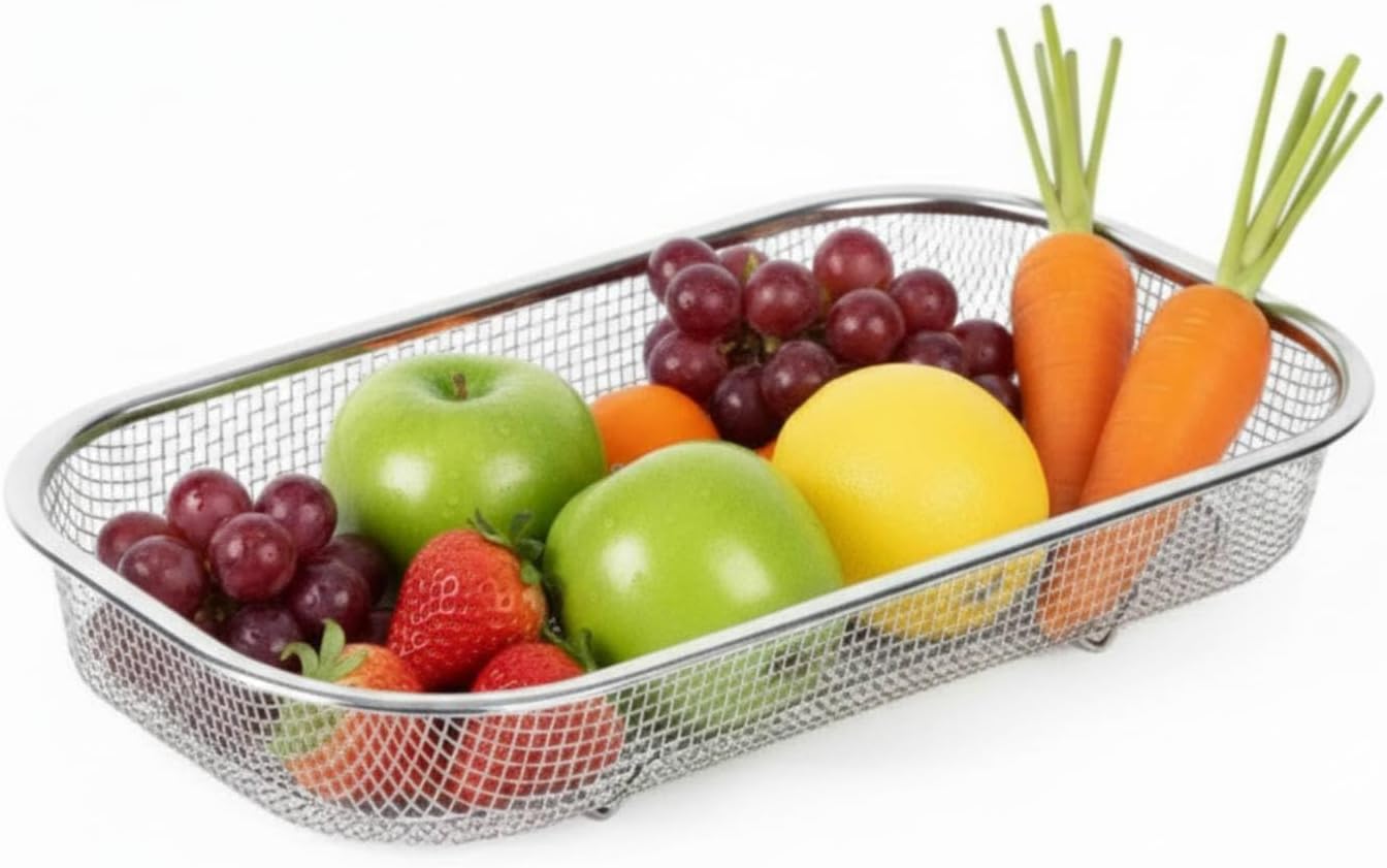 18/8 Stainless Steel Colander Strainer for Kitchen, Rectangular Colander for Pasta, Vegetables, Fruits, Rustproof & Dishwasher Safe (8.27 x 6.69 x 2.17 inch)