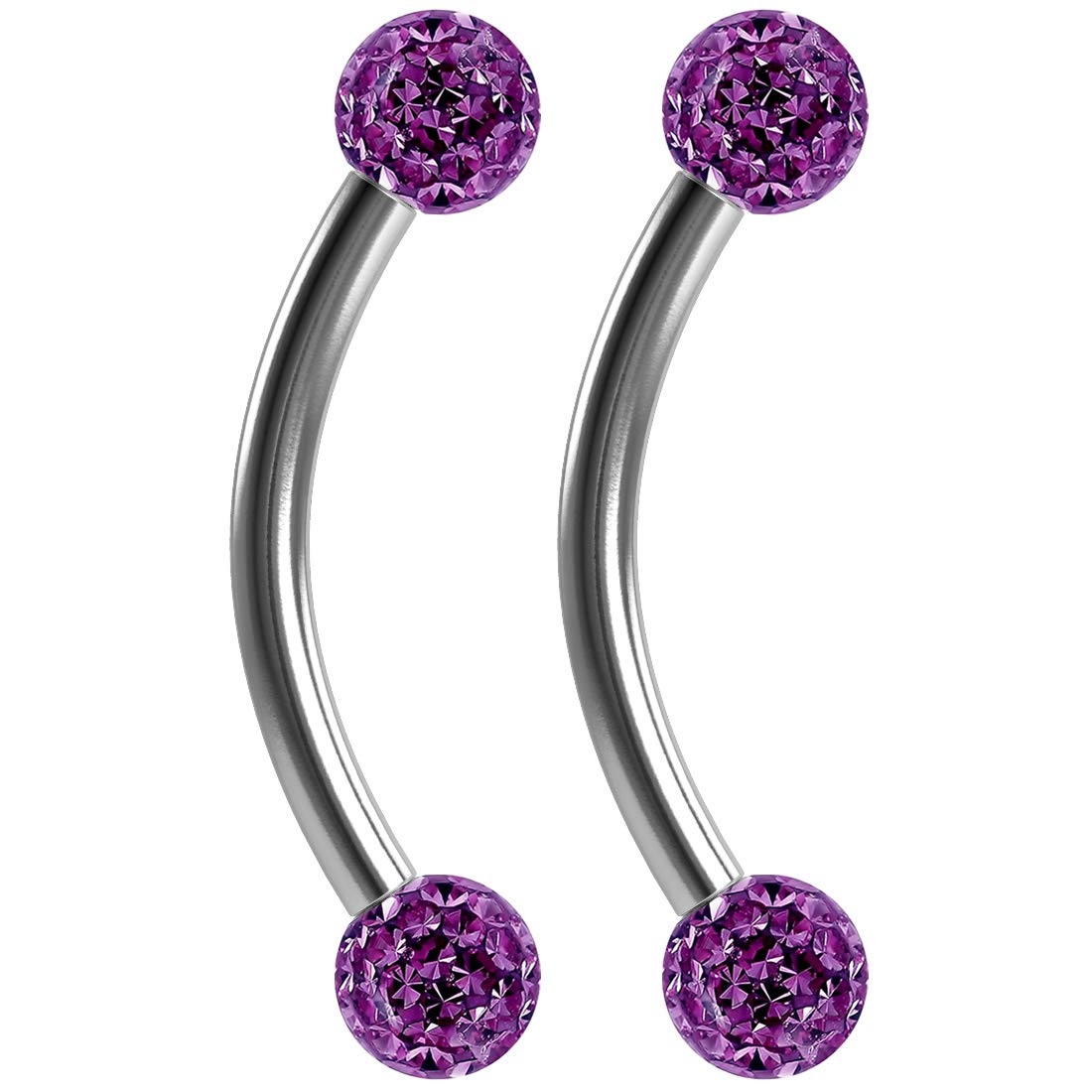 2 Pezzi 1.2mm Amethyst Cristallo Acciaio chirurgico 316L Orecchini con cartilagine a elica con piercing all'ombelico e gioielli con barretta alla banana