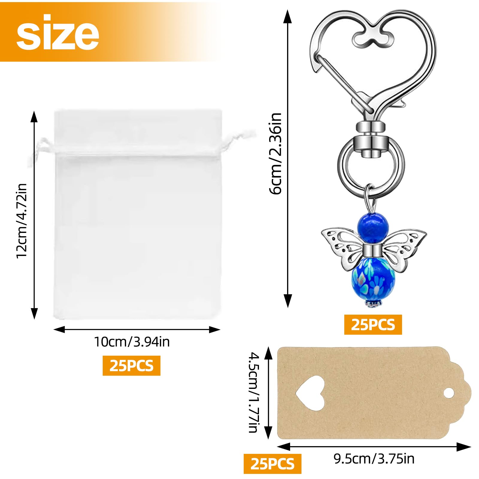 25 PCS Schutzengel Schlüsselanhänger mit Blanko Kraftpapier Anhänger Organza Beutel Schutzengel Anhänger Taufe, Set für Kommunion Gastgeschenke Konfirmation Taufe Geschenk Abschied