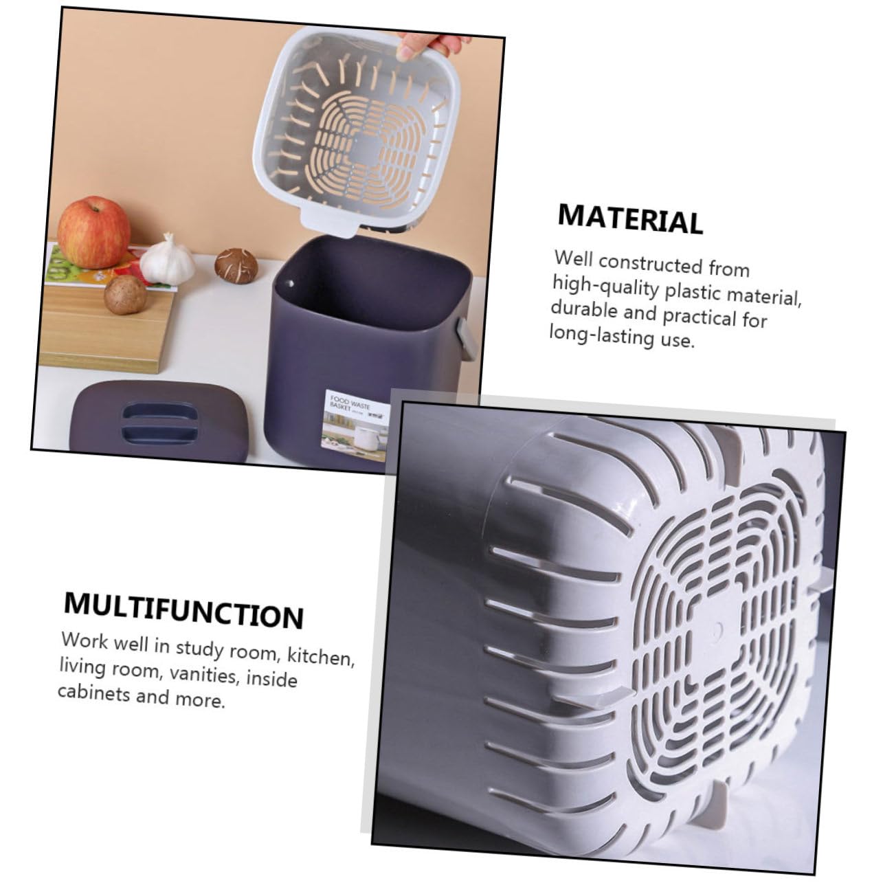 1Pc Portable Plastic Wet and Dry Classified Waste Bin Deep Kitchen Garbage Container for Food Waste and Recycling Compact Trash Can for Home and Office