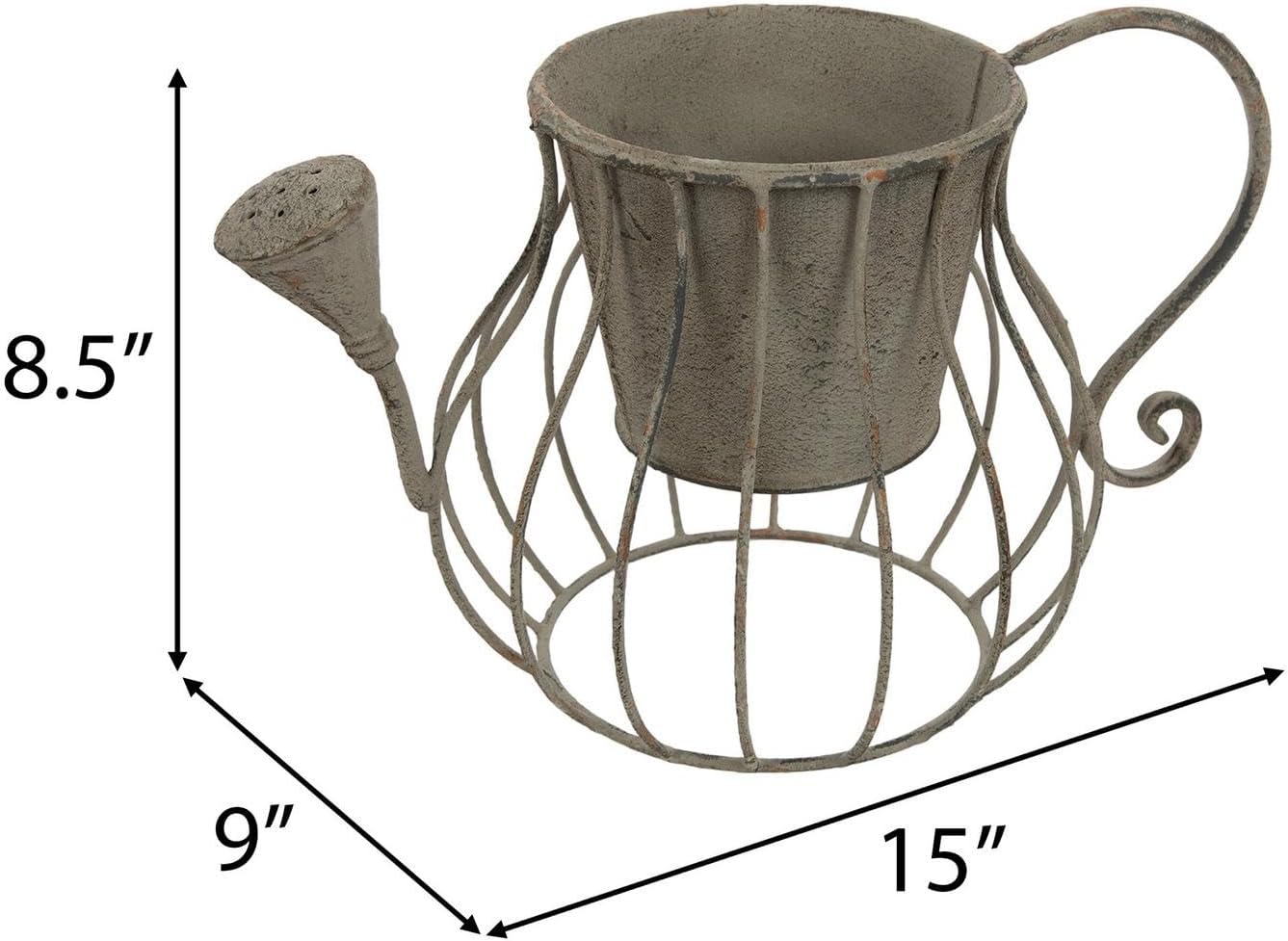 Hobby Lobby Spring Decorative Metal Watering Can Planter, 8.5" H x 15" W x 9" D, Distressed Gray, Indoor/Outdoor