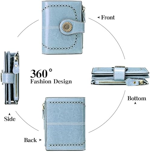 Miniatura 4 de SENDEFN - Billetera pequeña de piel auténtica para mujer, diseño plegable con ventana para tarjeta de identificación