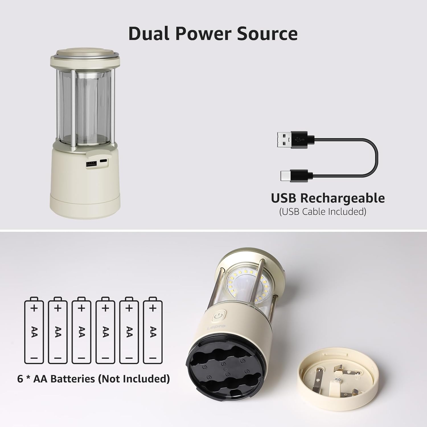 Lepro 2000LM LED Camping Lantern Rechargeable, Waterproof Tent Light with 5 Light Modes, Camping Essentials, Portable Lantern Flashlight for Camping, Emergency Light, Power Outage, USB Cable Included