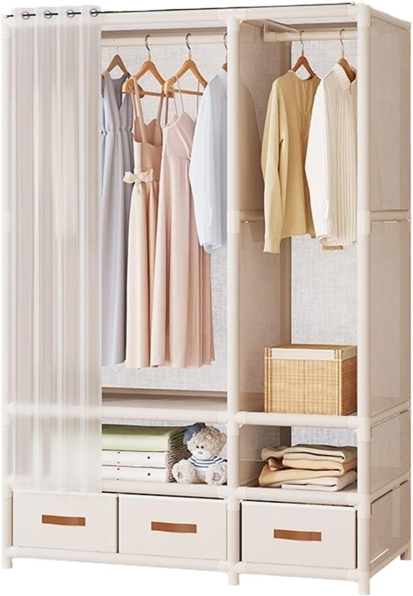Wardrobe Closet Portable Closet Wardrobe Closet Organizer with Fabric Cover Hanging Rods Afor Bedroom Closet Storage Portable(109x45x166.5cm)