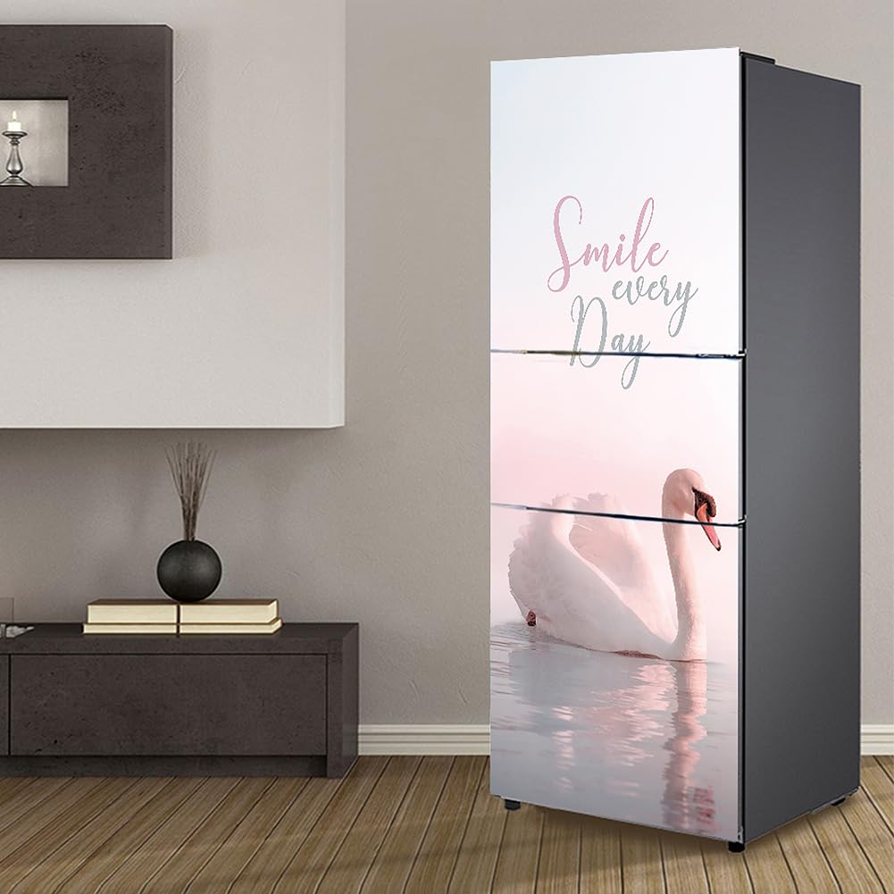 Fridge Sticker, Fridge Sticker Full Covering Door Covers Skins Wall Stickers for Kitchen Decal, White Swan(M: 60x180 cm)