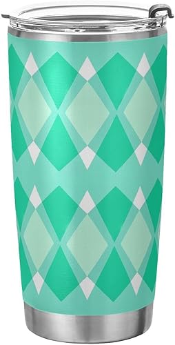 Turquoise lozenge rhomb Stainless Steel cup with lid with Straw Leak Resistant Flip coffee mug to go for gym simply Vacuum Insulated Tumbler