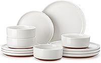 MALACASA TARA 12-Piece Stoneware Dinnerware Set for 4 - White Plates, Bowls, Microwave Dishwasher Oven Safe