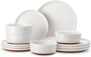 MALACASA TARA 12-Piece Stoneware Dinnerware Set for 4 - Modern White Plates & Bowls, Microwave Dishwasher Oven Safe