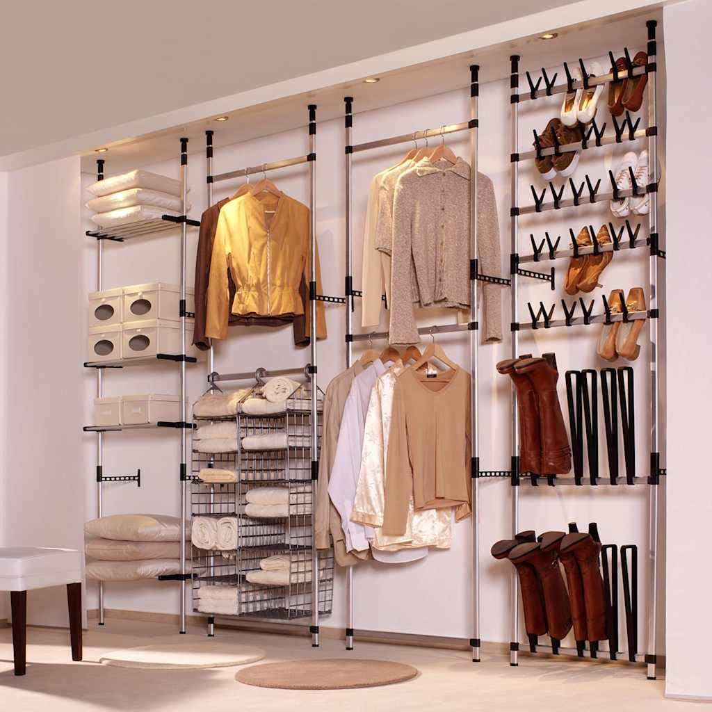 Teleskop-Stiefelregal aus Aluminium mit 4 Stangen, höhenverstellbar bis 3 m, platzsparend für 12 Paar Stiefel, Stabiler Schuhständer für Flur, Diele und Garderobe