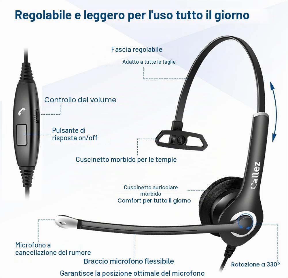 Cuffie PC Telefono Cellulare con Microfono Cancellazione del Rumore, Auricolare PC 3,5mm USB C per Computer Smartphone Laptop, Business Ufficio, Skype Zoom Seminario Web, Chat Chiare, Ultra Comfort
