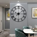 LEIKE Grandes horloges murales modernes,32" Surdimensionné en métal rond, Petit Ticking, Silent, Vintage noir chiffres romains Horloge pour cuisine,Salle de séjour,Chambre,Cuisine, Agritourisme Wall Home Decor