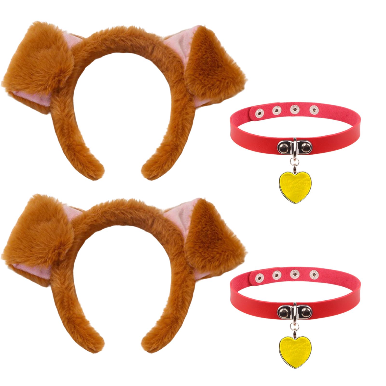 YAEGIMHT Dog Costume Accessories Set Adults Brown Dog Ears Headband Velvet Collar Animal Fancy Dress Up for Carnivals Halloween Cosplay dog Party World Book Day (2)