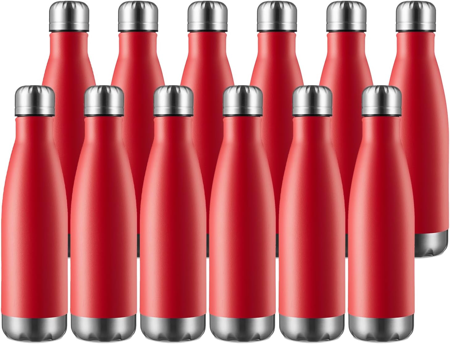 MEWAY 17oz Sport Water Bottle 12 Pack Vacuum Insulated Stainless Steel Leak-Proof Double Wall Cola Shape Water Bottle,Keep Drinks Hot & Cold (Red,12 Pack) 12 Red