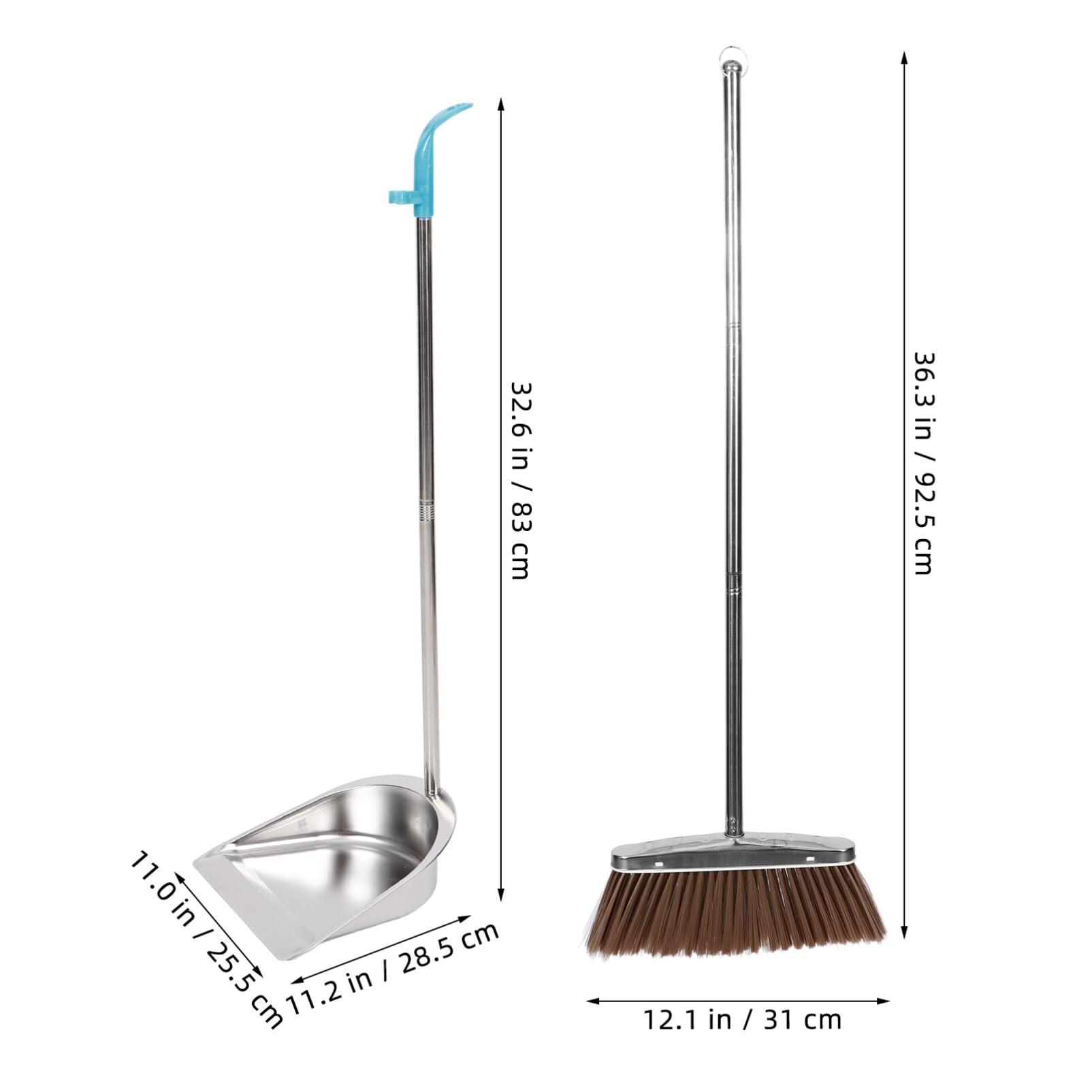 ABOOFAN Broom and Dustpan Set, Long Handle Broom Dustpan Stainless Steel Broomstick Upright Dust Pan Floor Cleaning Sweeping Brooms for Kitchen Lobby Patio Garden