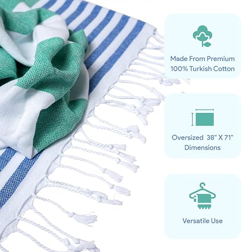 Miniatura 4 de Toalla de playa turca, 100% algodón, secado rápido, sin arena, toalla turca de viaje