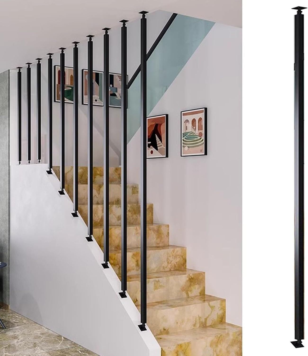 Postes de barandilla negros de 135 cm estilo A para hoteles, lofts y villas