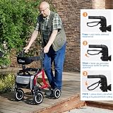 Rollator Walker dla seniorów / dorosłych, składany chodzik z siedziskiem, nośność 150 kg, kółka 25 cm, uchwyty ręczne, regulowana wysokość, lekki, trwały, aluminiowy, zdejmowane podparcie pleców