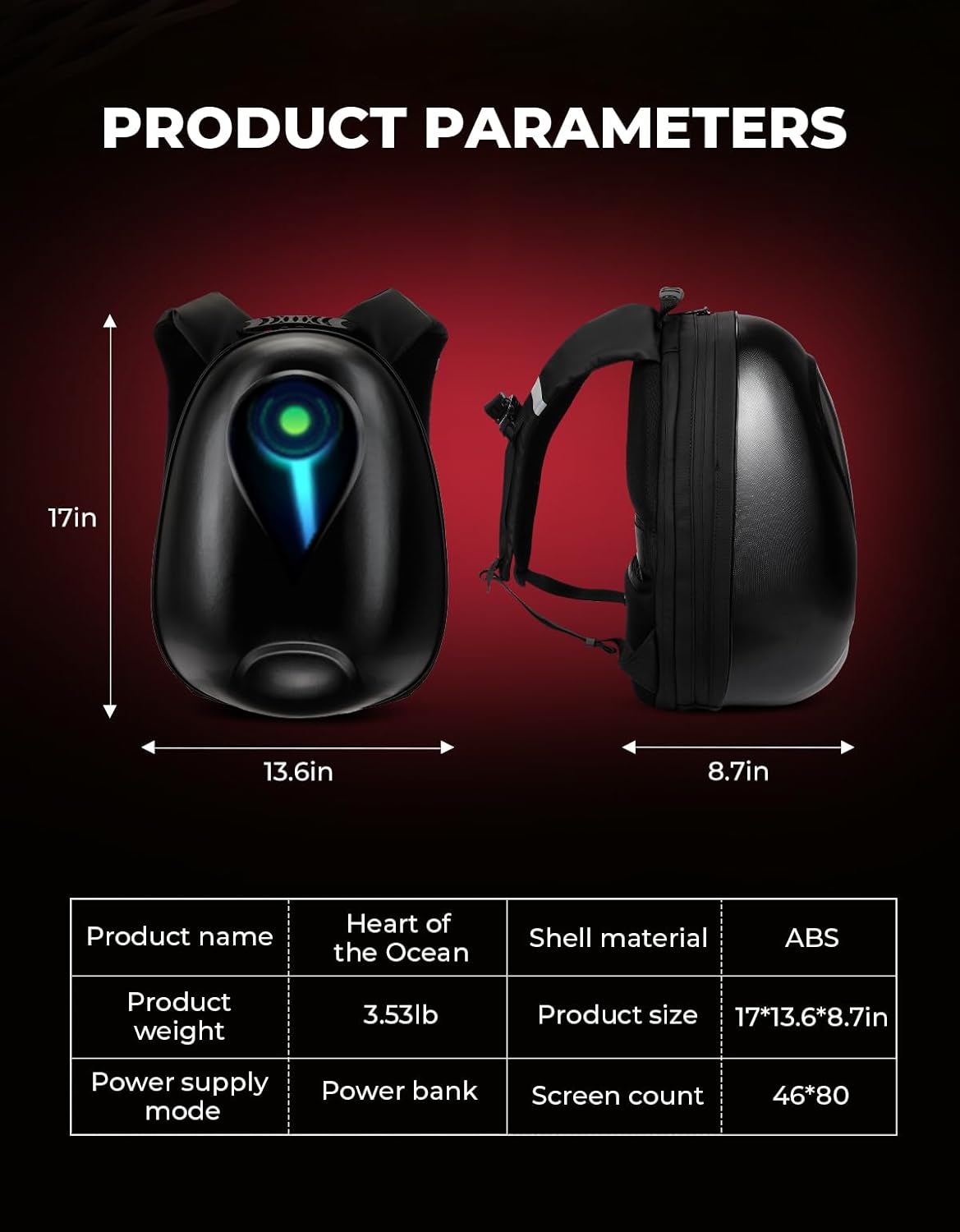 KEMIMOTO LED Backpack Helmet Bag Motorcycle Backpacks For Men Hardshell Reflective Backpack With Bluetooth App Control Large Capacity Expandable Travel Riding Gear (Power Bank Not Included) - Image 6