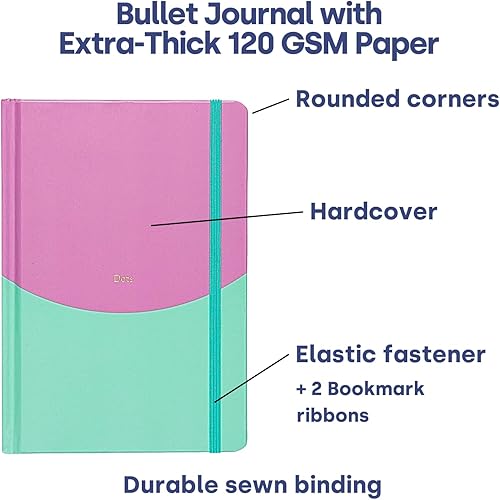 Miniatura 10 de Yop & Tom Diario con forro de contraste, cuaderno A5 con papel grueso de 3.53 ozm y encuadernación plana, lila y menta