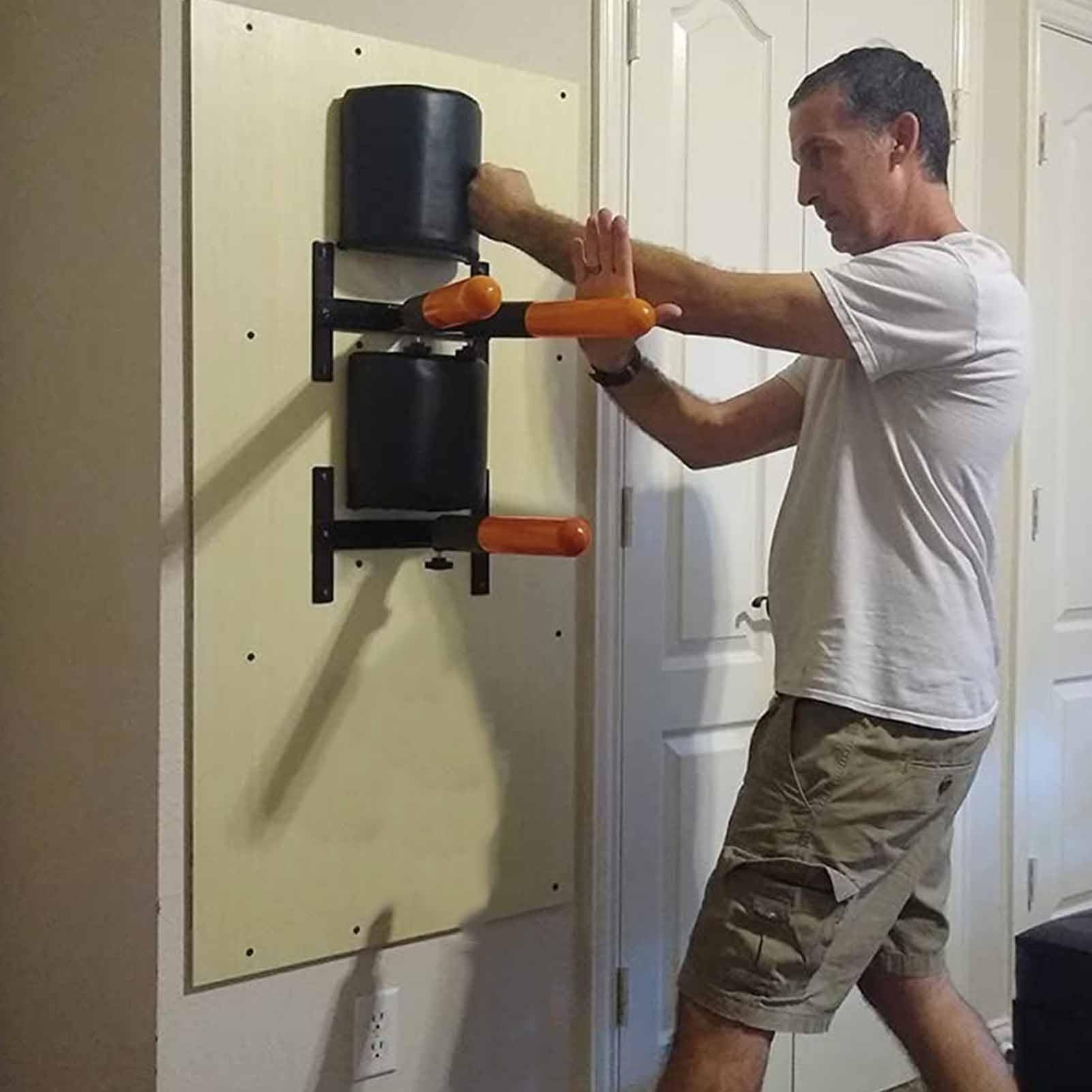 ZIMGOD Wing Chun Dummy Free Standing Kung Fu Trainer with Sponge Sand Bag, Adjustable Spring Arm Dummy, Traditional Chinese Kung Fu Training Attachment, Easy to Install