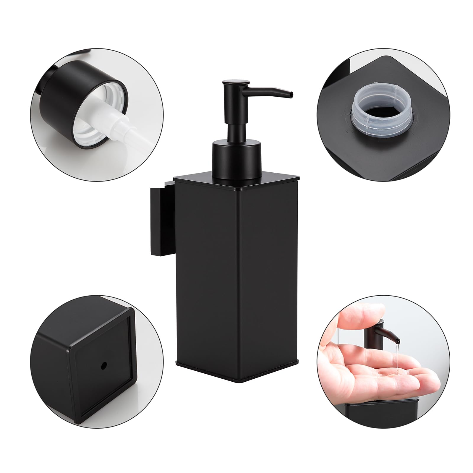 DAZI Seifenspender Schwarz, Nachfüllbarer Wandseifenspender, Premium Aluminium Rostfreier Handseifenspender für Badezimmer Küche Haus Hotel Dekor 240 ML (Wand) (Packung mit 2)