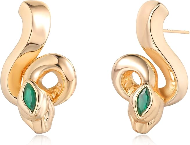 FETTERO Stud Earrings for Women - 14K Gold Plated CZ Hypoallergenic Earrings Studs Dainty Black CZ Leaf Gold Earrings for Women Trendy Statement Jewelry