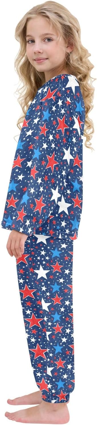 Kids Flannel Sets Red Blue White Stars Warm Plush Relaxed Clothing for Boys and Girls