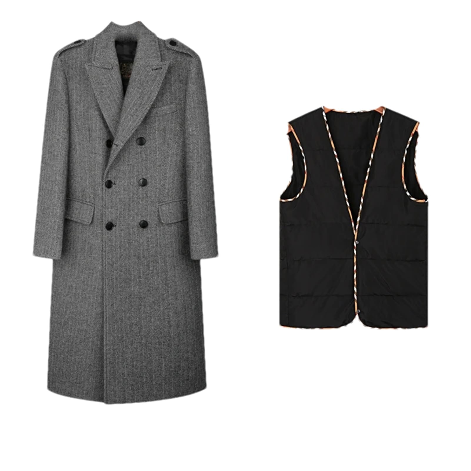 Lunghezza Spina Di Pesce Cappotto Di Lana Degli Uomini Stile Classico Doppio Petto Addensato E Staccabile Fodera Interna Cappotto Uomo