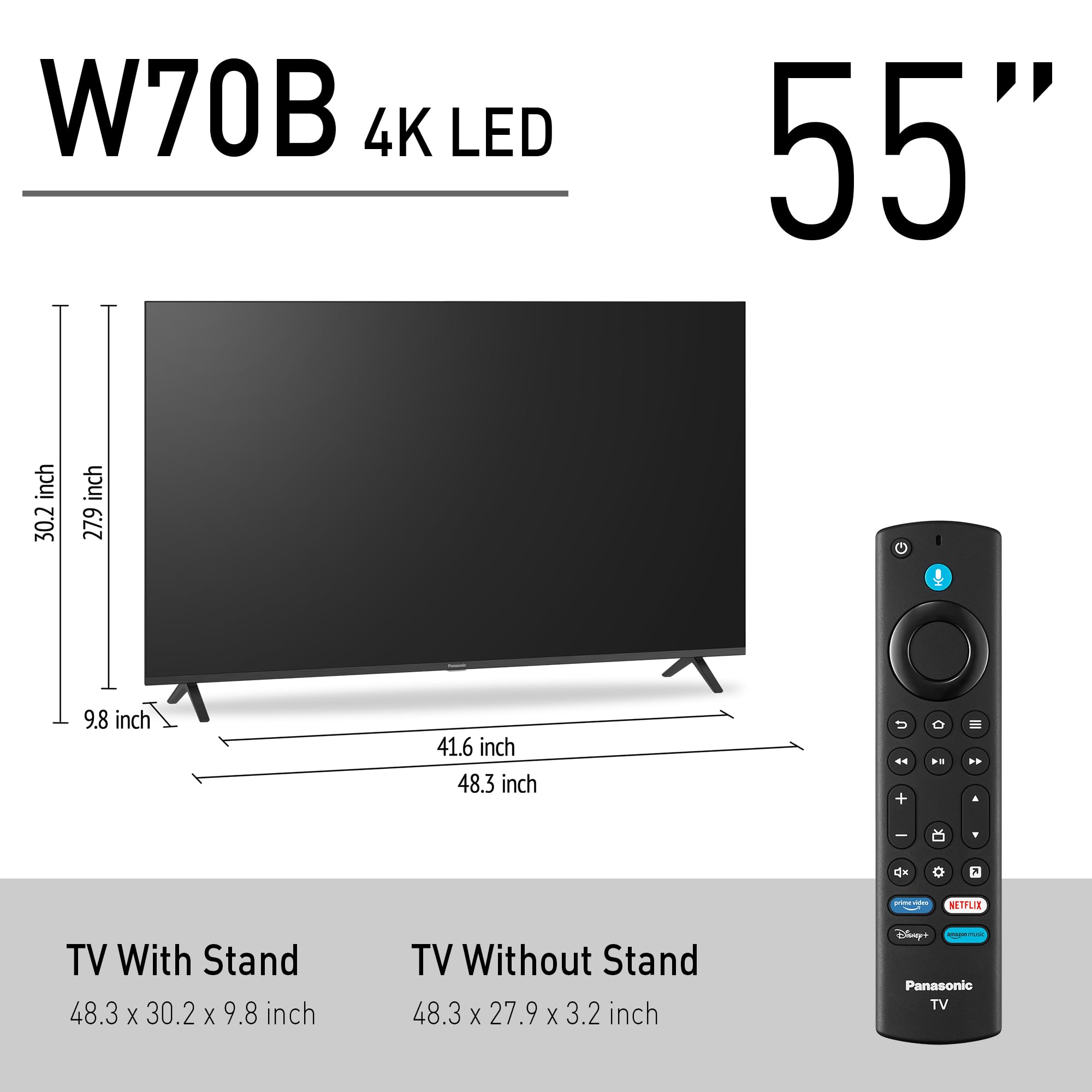 Panasonic W70 Series (2025 Model) 55" LED 4K Ultra HD Smart Fire TV, Press & Ask Alexa, Apple AirPlay, HDR10+, HDMI 2.1, and Bluetooth Support - 55W70BP