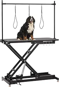 47" Electric Dog Grooming Table, Heavy Duty, Height Adjustable Professional Pet Grooming Table w/Leveling Wheels, Dog Grooming Arm, Anti Slip Tabletop & Tool Organizer/Dog Grooming Station, Black